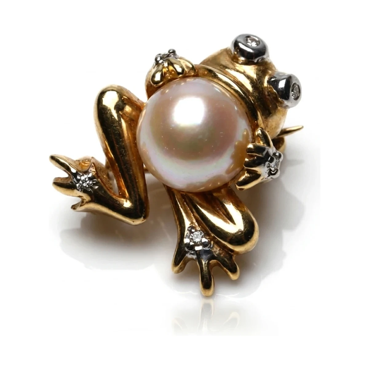 Freshwater Cultured Pearl Frog Brooch/Pendant | 14ct Yellow Gold 