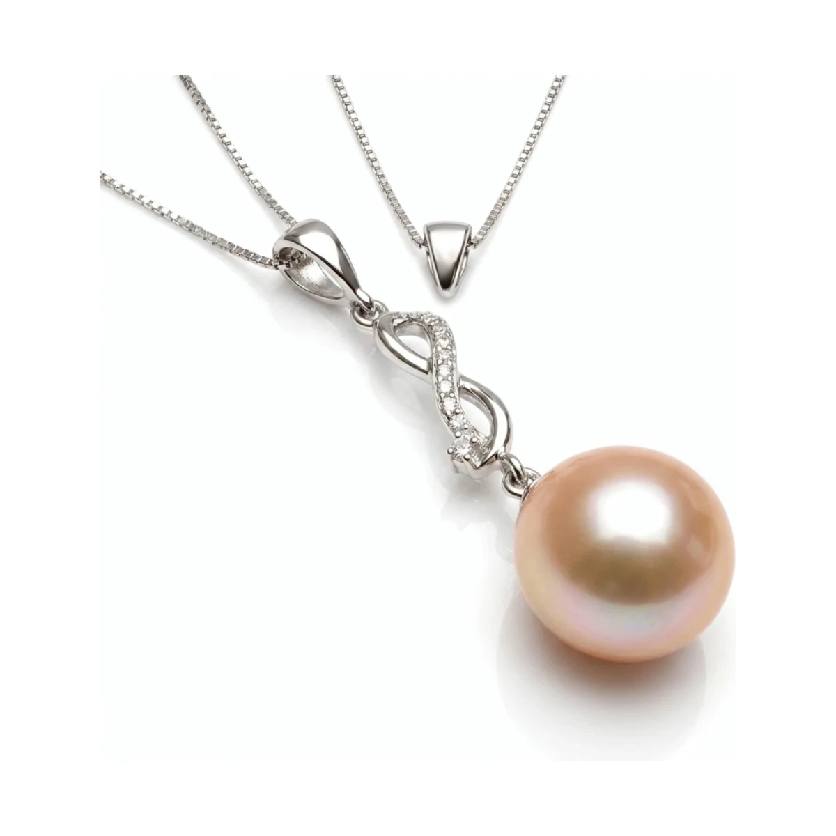 Freshwater Peach Drop Pearl & Diamond Pendant  |  18ct White Gold