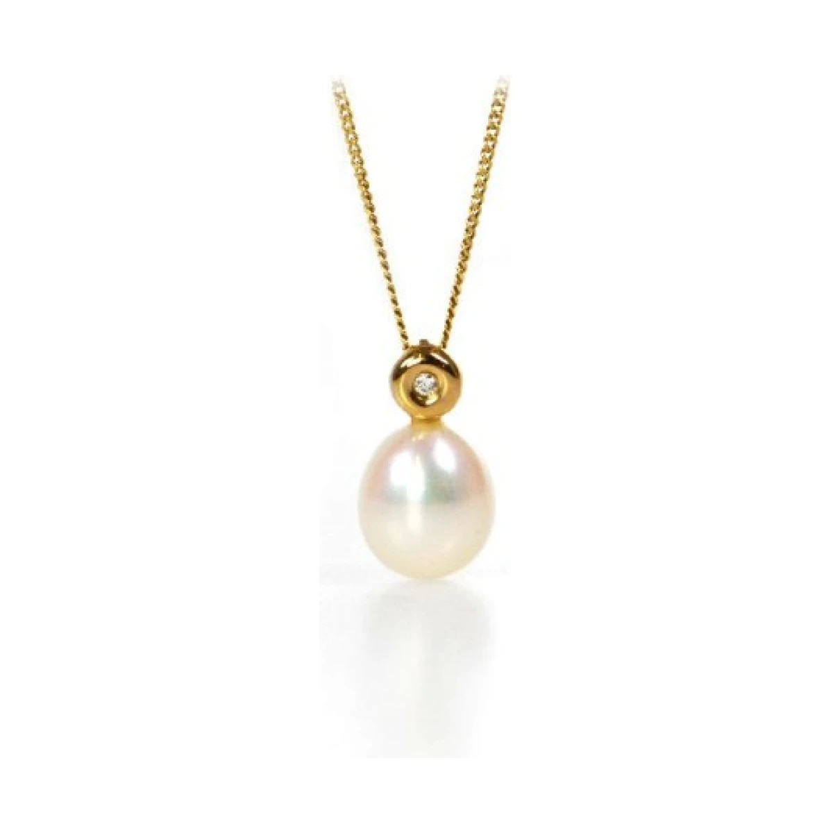 Simple Freshwater Pearl & Diamond Drop Pendant  |  9ct Gold