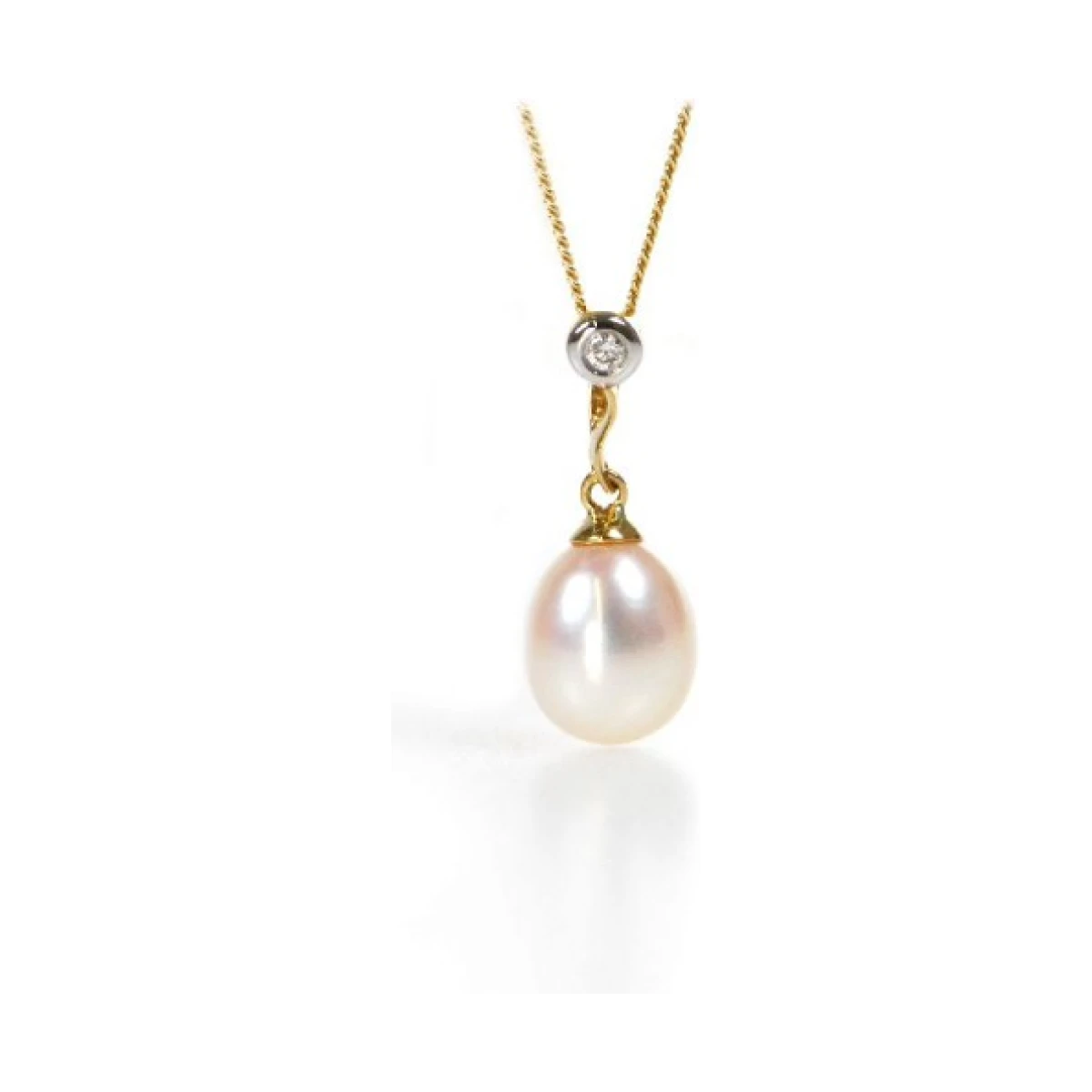 Freshwater Pearl & Diamond 'S' Shape Pendant  |  9ct Gold