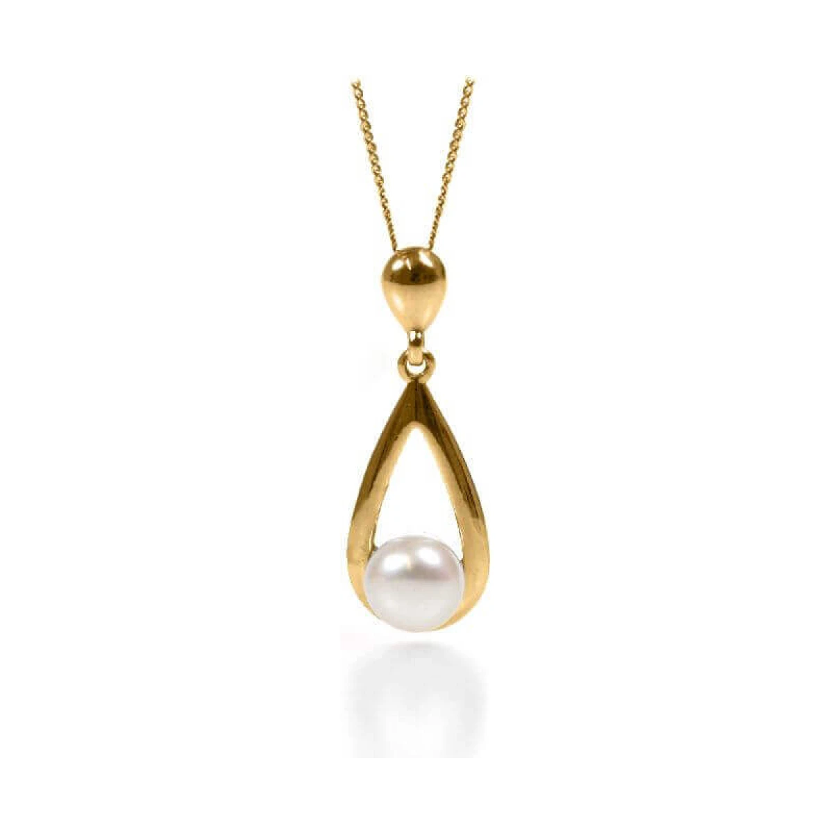 Freshwater Pearl Open Pear Shape Pendant  |  9ct Gold