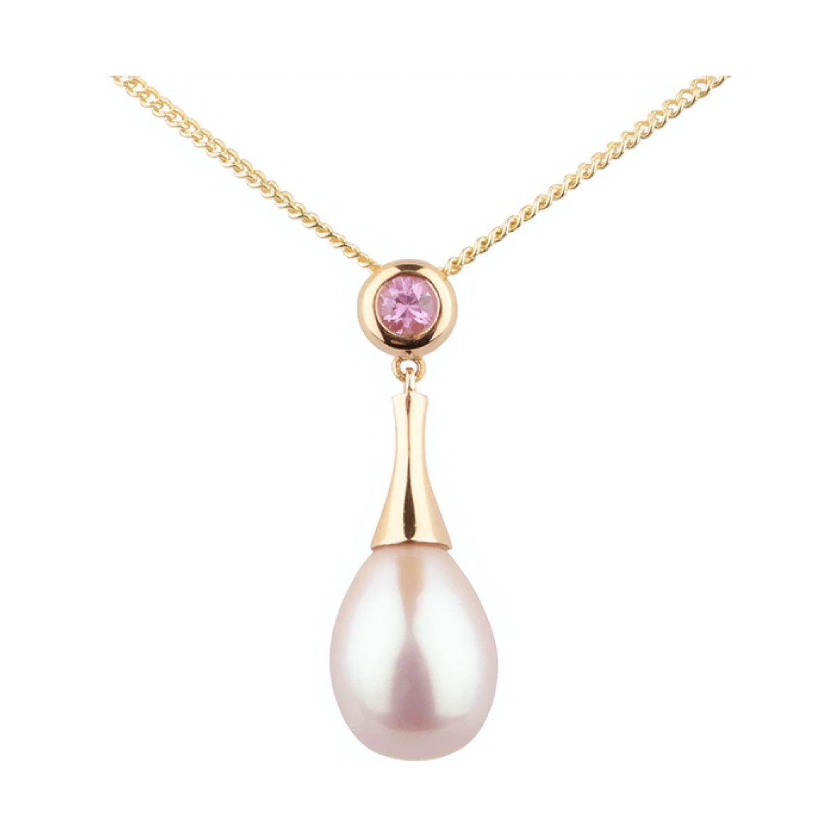 Freshwater Cultured Pearl & Pink Sapphire Pendant  |  18ct Rose Gold