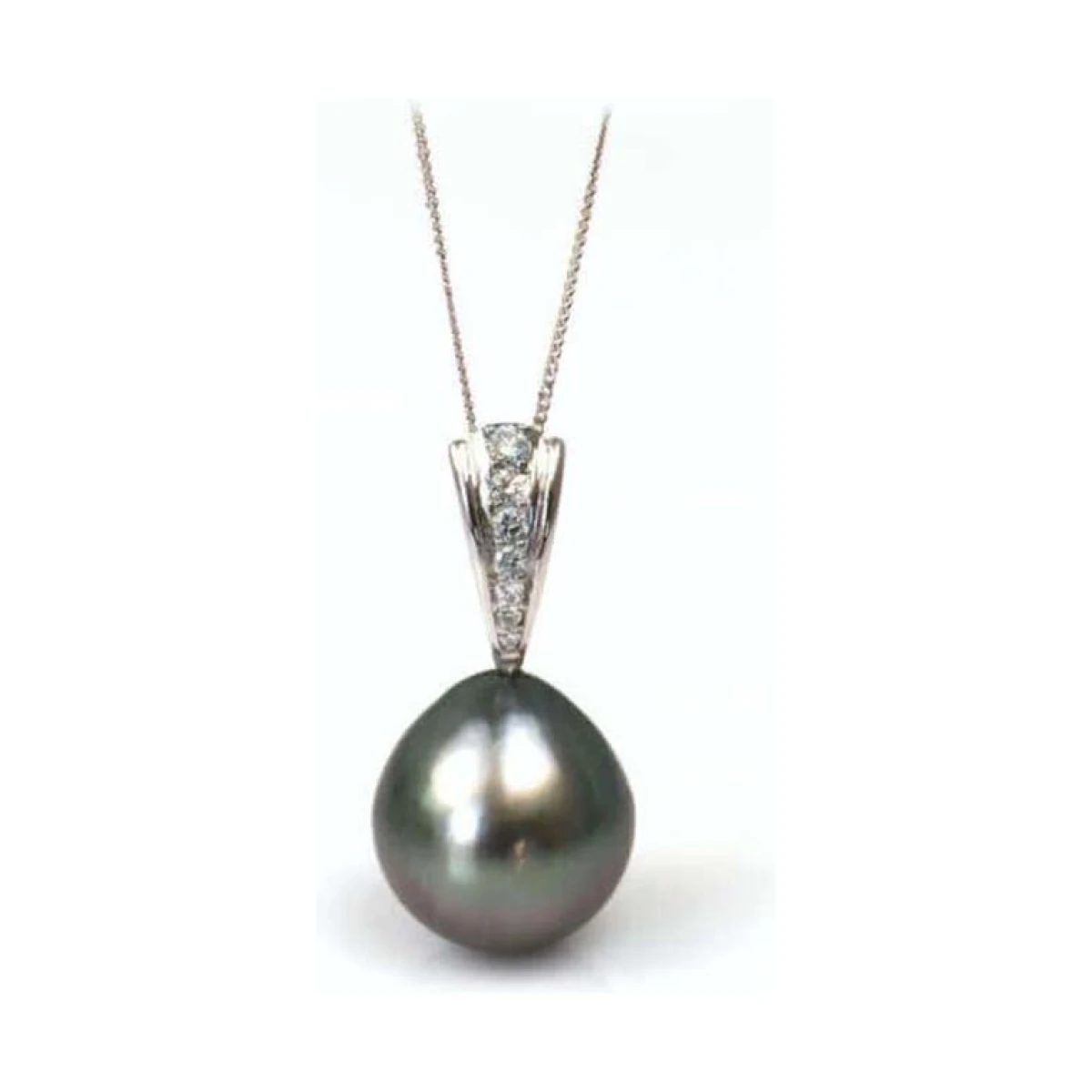 Tahitian Drop Pearl & Diamond Pendant | 18ct Gold