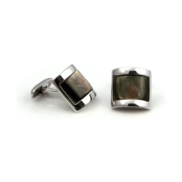 Rectangular Black Mother of Pearl Cufflinks | Silver