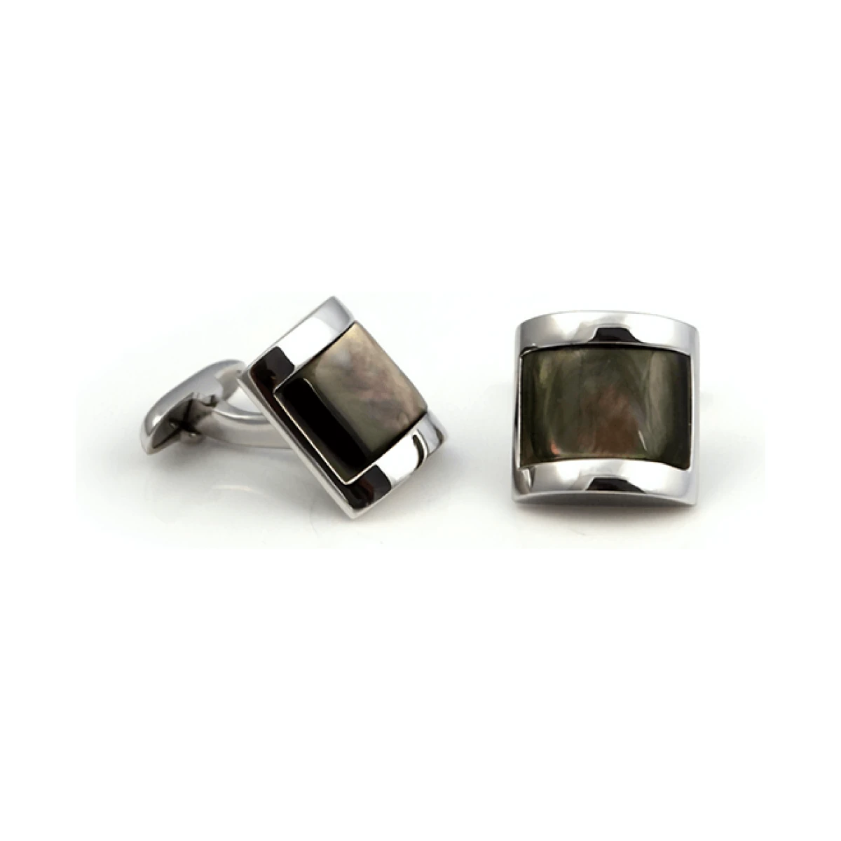 Rectangular Black Mother of Pearl Cufflinks | Silver