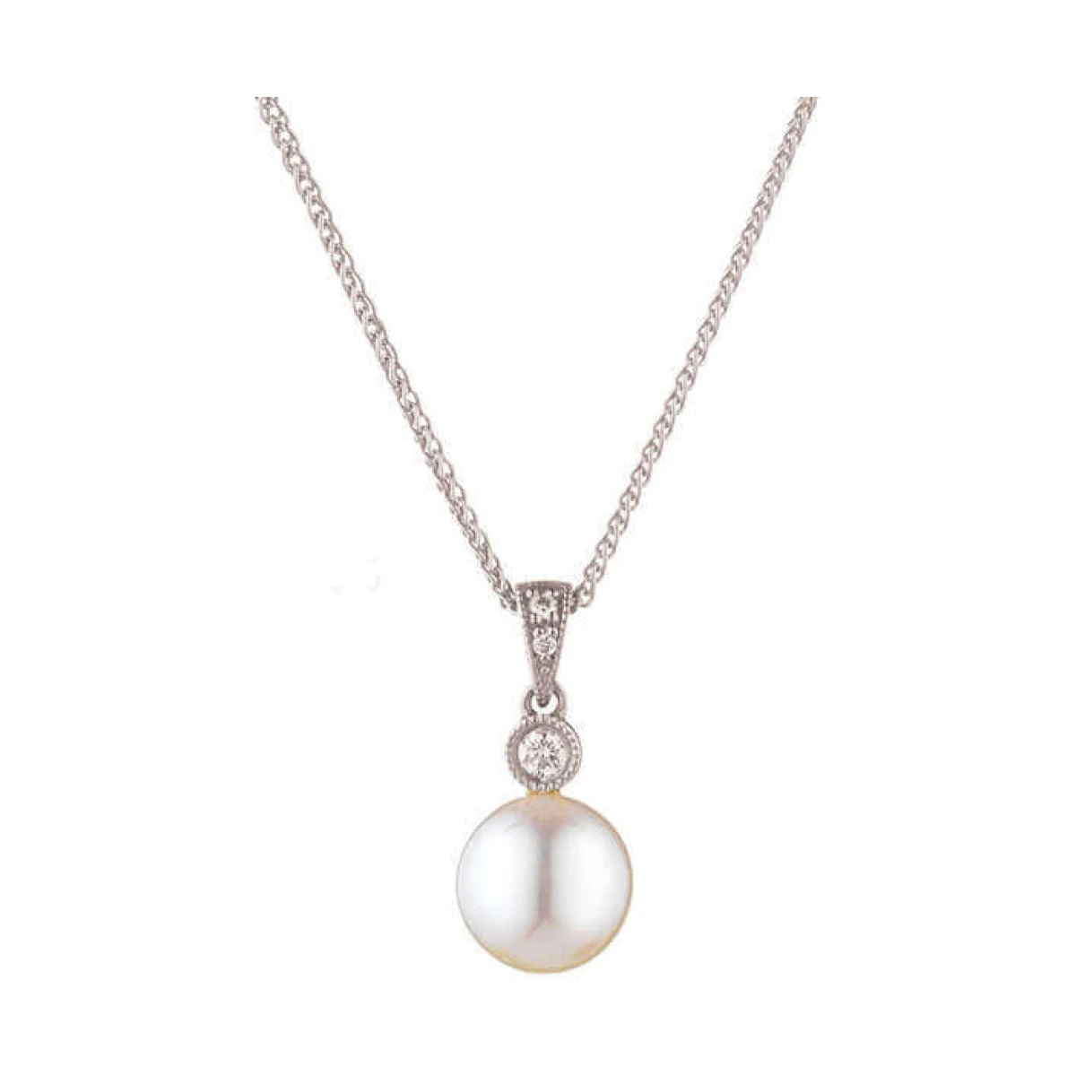 Vintage Style Freshwater Pearl & Diamond Pendant  |  9ct Gold