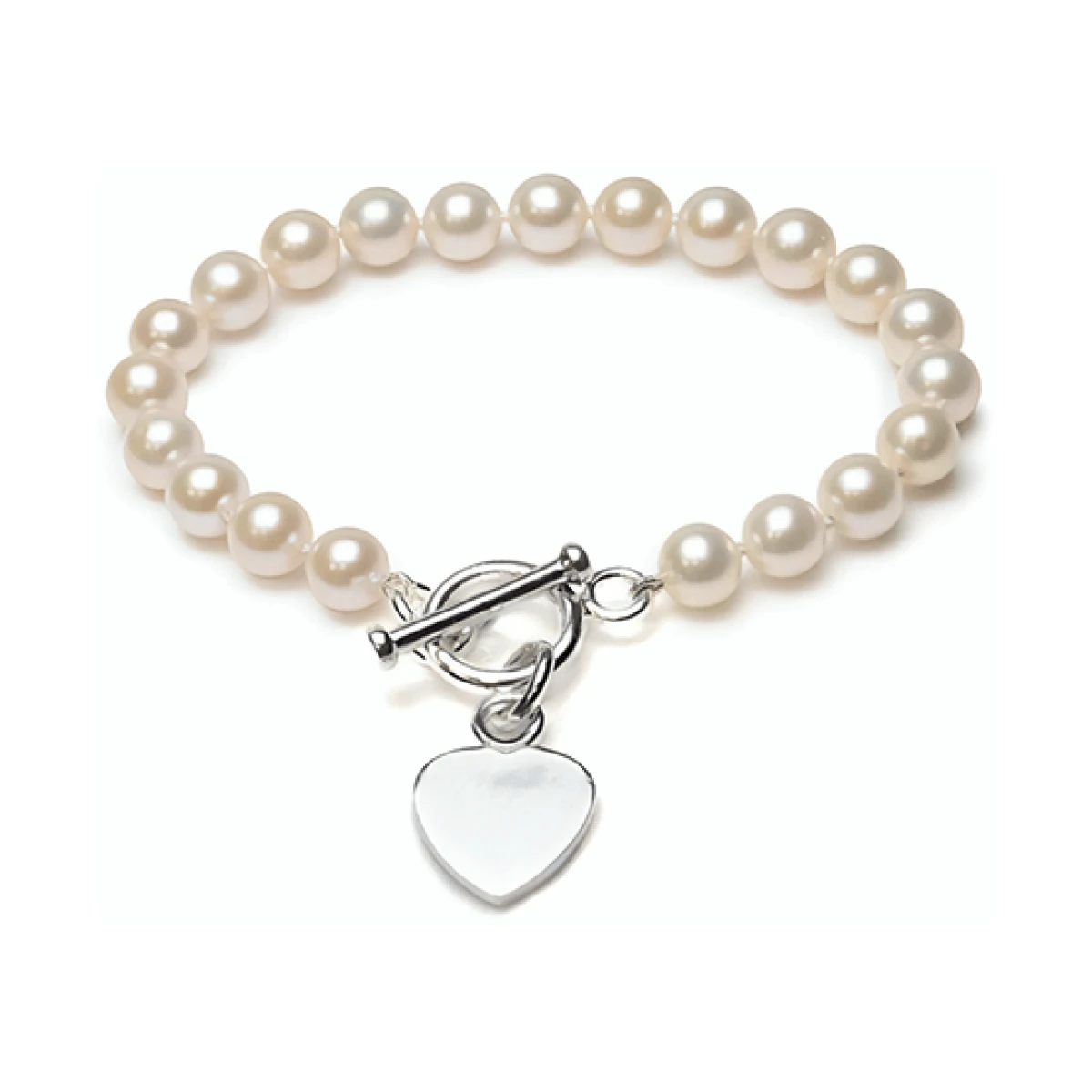 Freshwater Cultured Pearl Heart Toggle Bracelet  |  Silver