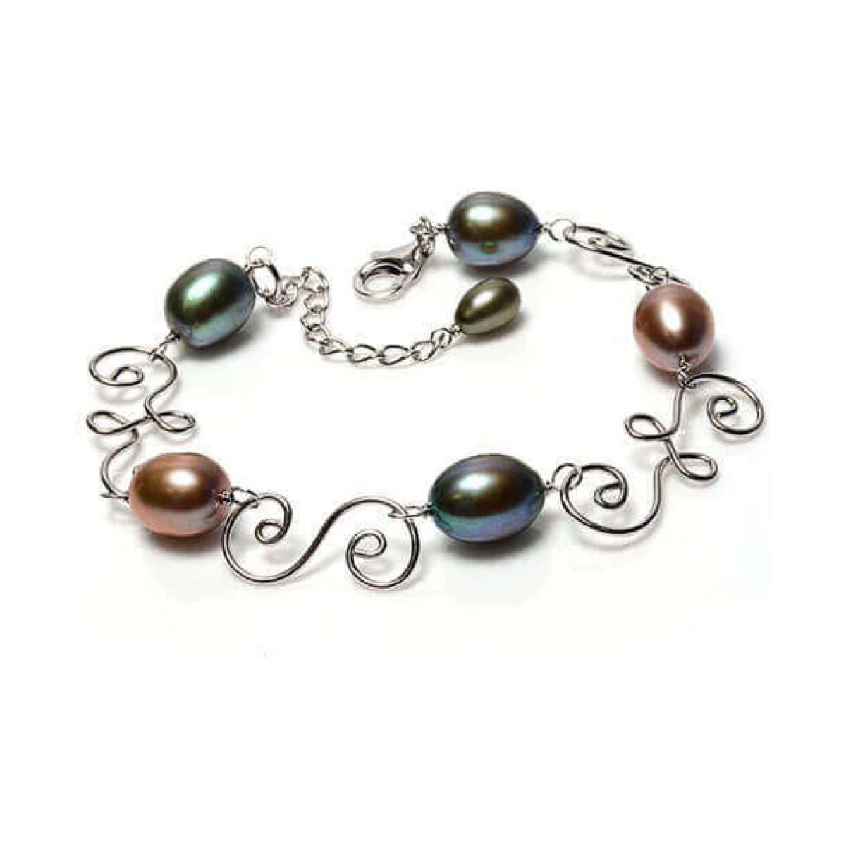 Autumn Multicoloured Freshwater Cultured Pearl Swirl Bracelet | Silver