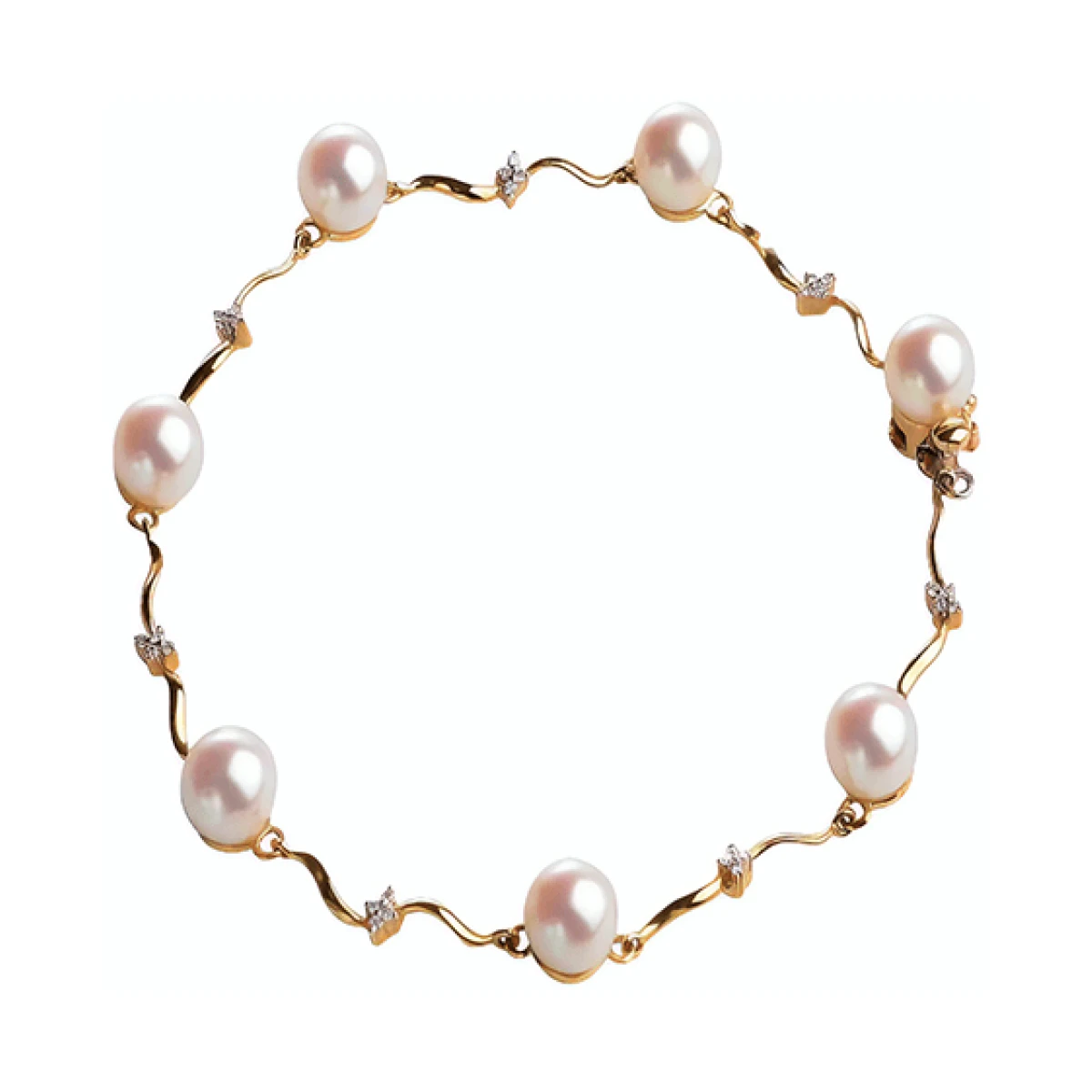 Freshwater Cultured Pearl & Diamond Bracelet  |  9ct Yellow Gold