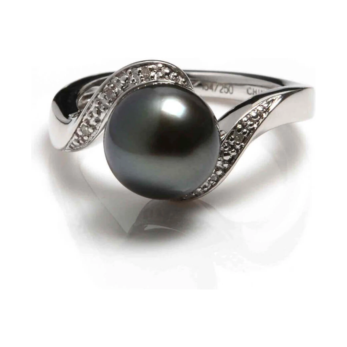 Tahitian Pearl & Diamond Ring | Silver