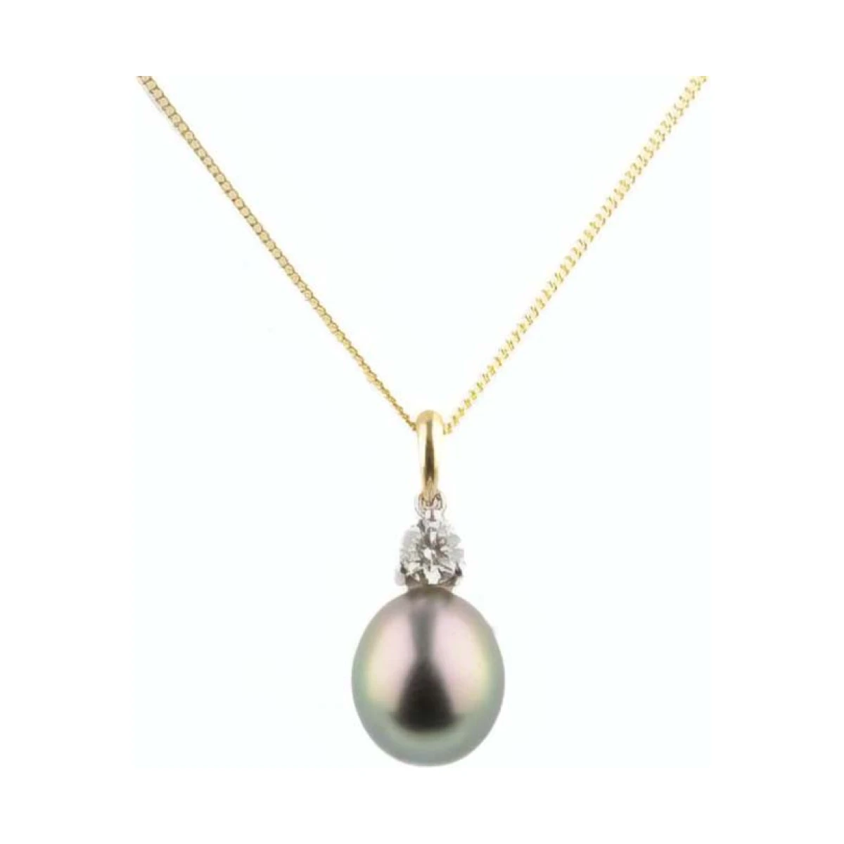 Drop Shape Tahitian Pearl & Diamond Pendant  |  18ct Yellow Gold