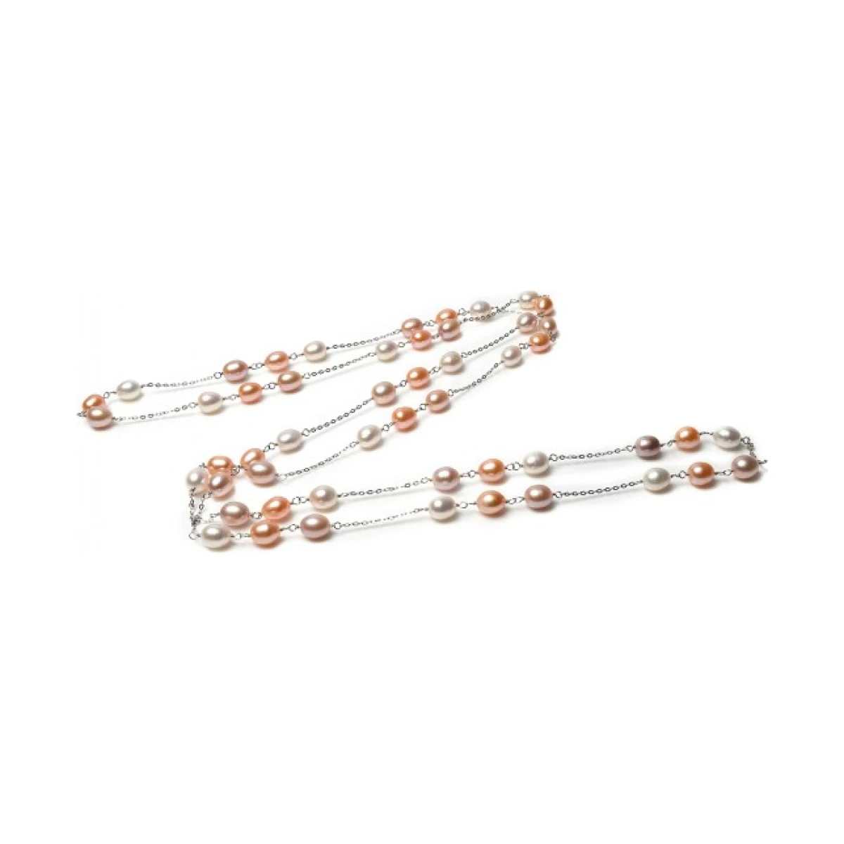 Multicolour Freshwater Pearl & Chain Necklace  |  Silver