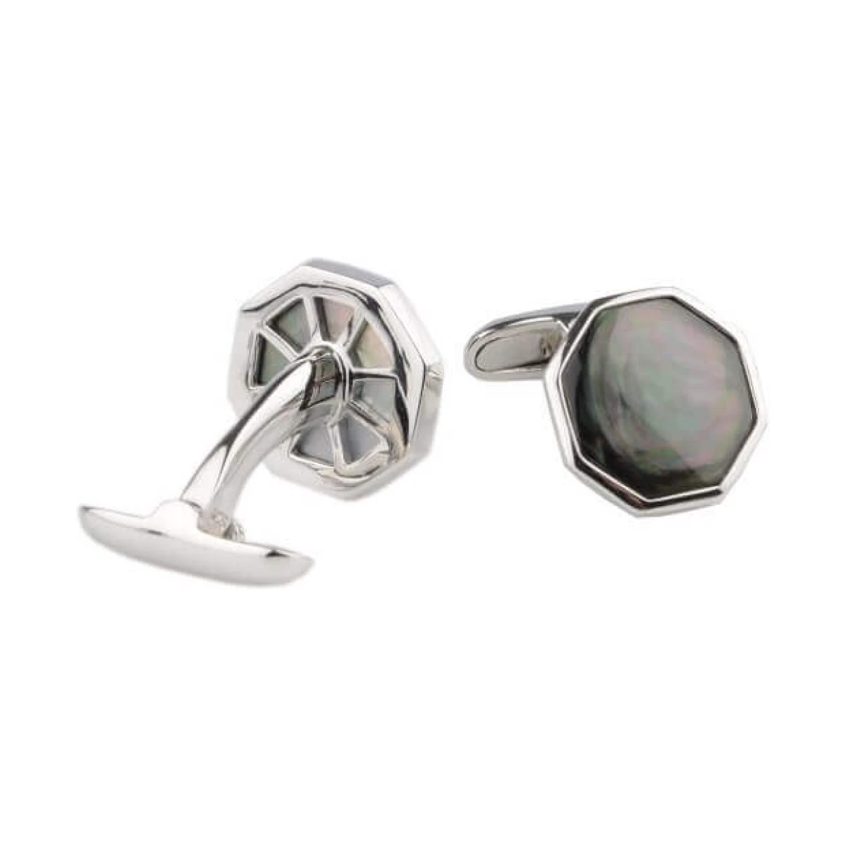 Octagonal Black Mother of Pearl Cufflinks | Silver