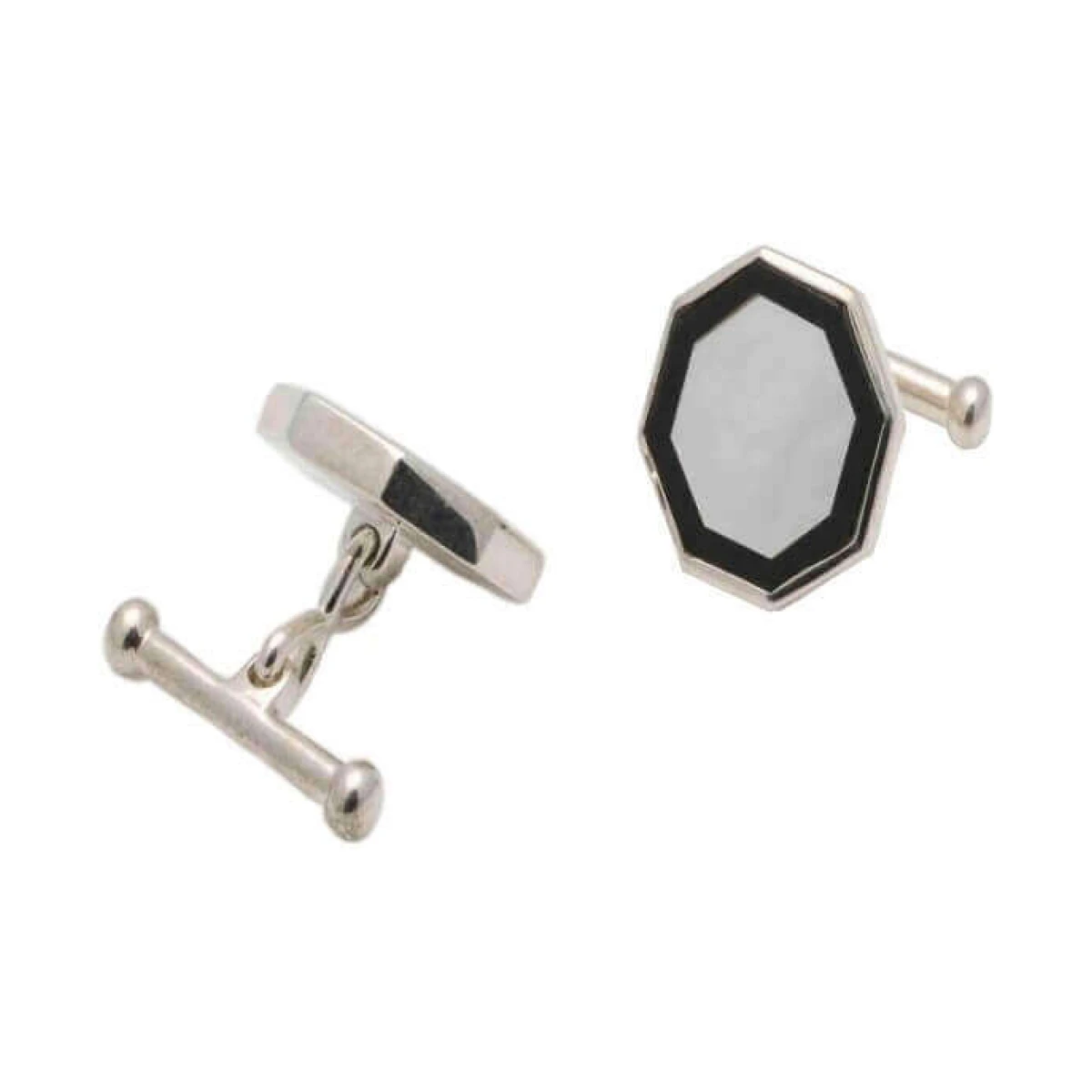 Octagonal Mother of Pearl and Black Onyx Cufflinks | Silver