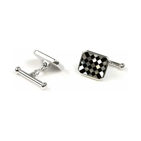 Octagonal Mother Of Pearl and Black Onyx Cufflinks | Silver