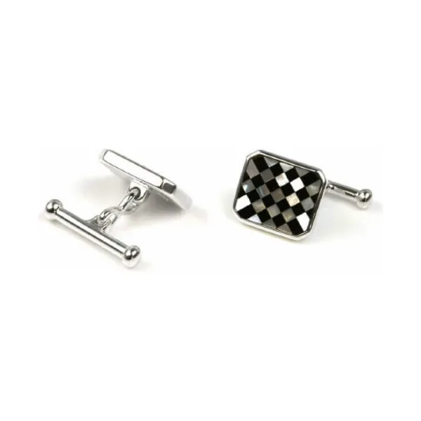 Octagonal Mother Of Pearl and Black Onyx Cufflinks | Silver