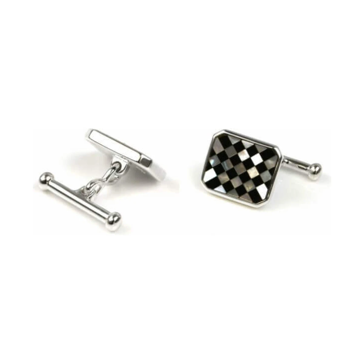 Octagonal Mother Of Pearl and Black Onyx Cufflinks | Silver