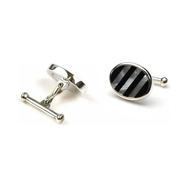 Oval mother of Pearl and Black Onxy Cufflinks | Silver