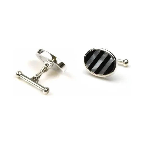 Oval mother of Pearl and Black Onxy Cufflinks | Silver