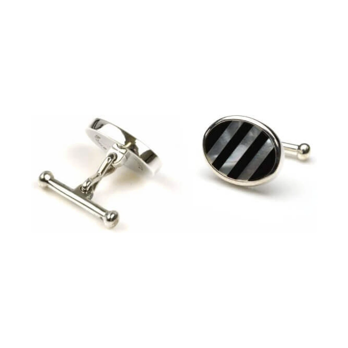 Oval mother of Pearl and Black Onxy Cufflinks | Silver