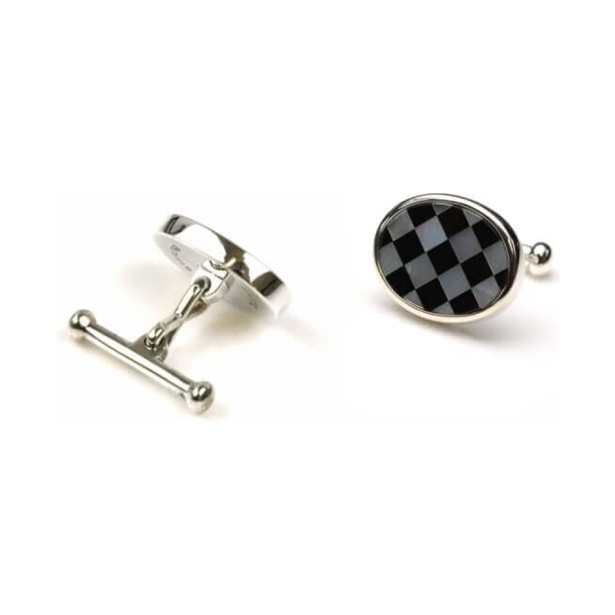 Oval Mother of Pearl and Black Onyx Chequerboard Cufflinks |Silver