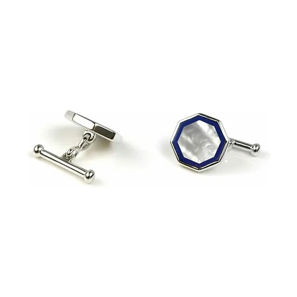 Octagonal Mother of Pearl and Lapis Lazuli Cufflinks | Silver