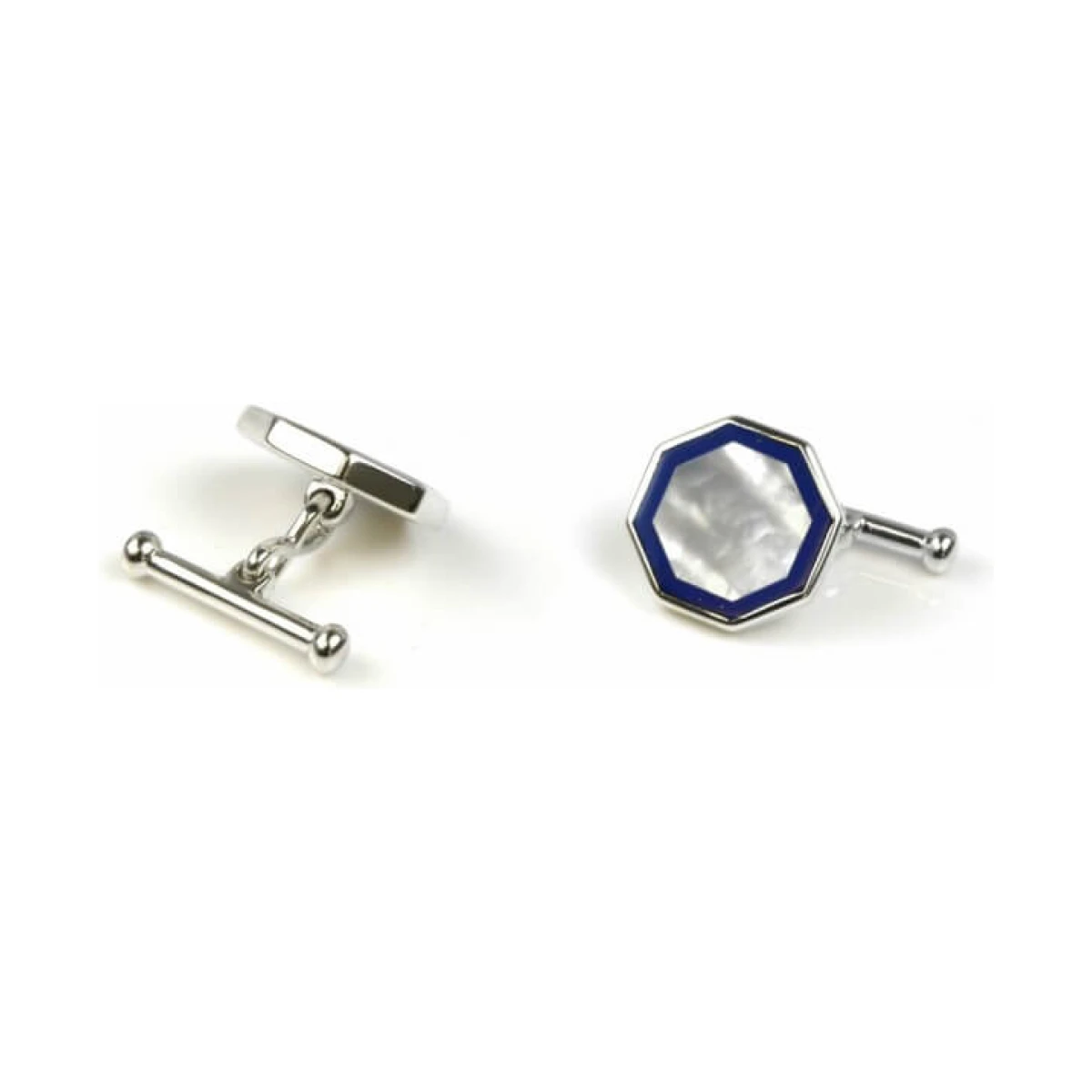 Octagonal Mother of Pearl and Lapis Lazuli Cufflinks | Silver