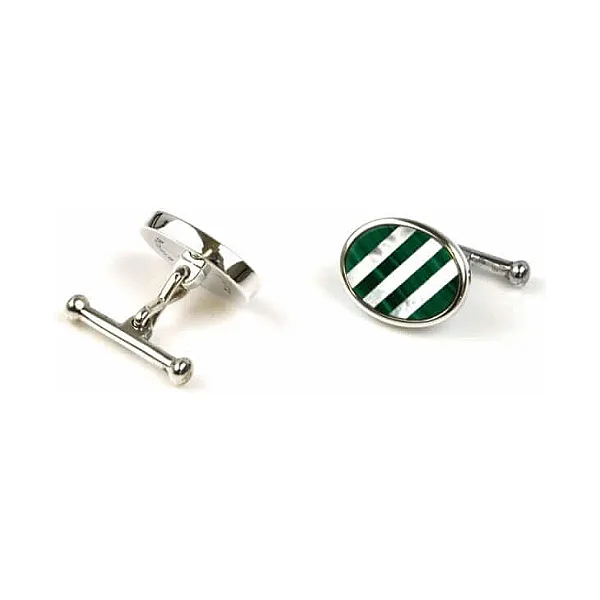 Oval Mother of Pearl and Malachite Cufflinks | Silver