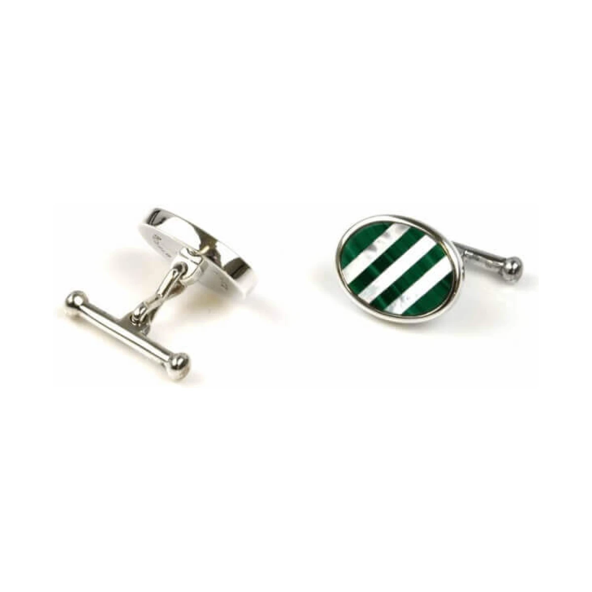Oval Mother of Pearl and Malachite Cufflinks | Silver