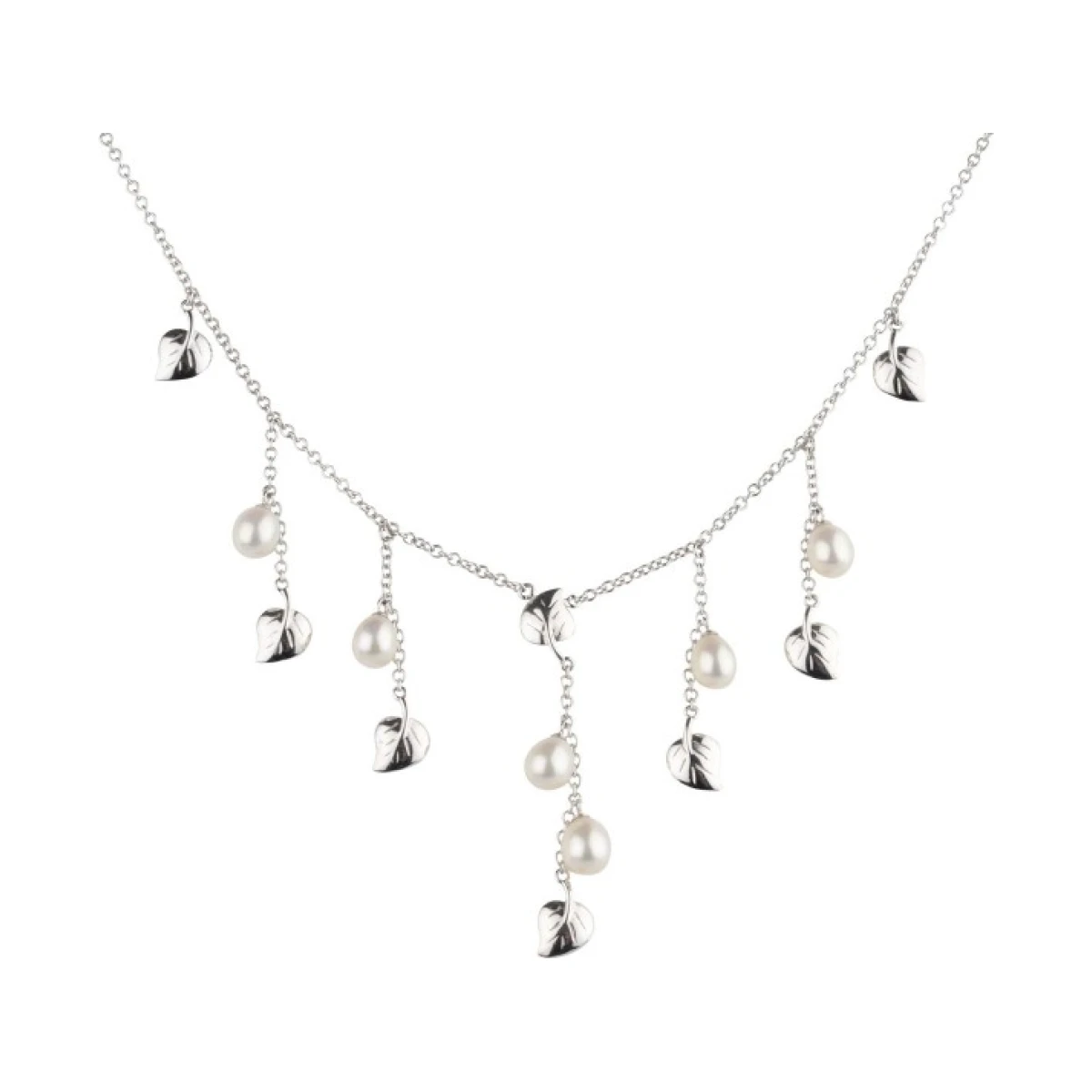 Rain Drop & Leaf Motif Freshwater Cultured Pearl Necklace  |  14ct White Gold