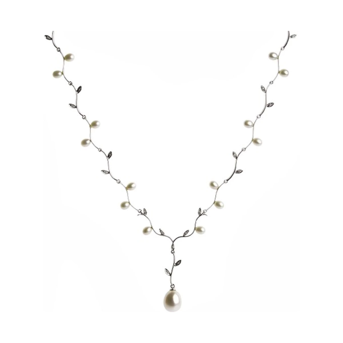 Freshwater Pearls & Diamond Foliate Necklace  |  9ct White Gold