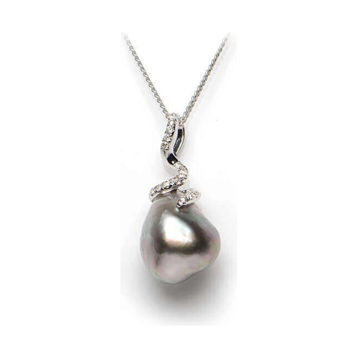 Tahitian Keshi Pearl & Diamond Pendant  |  18ct White Gold