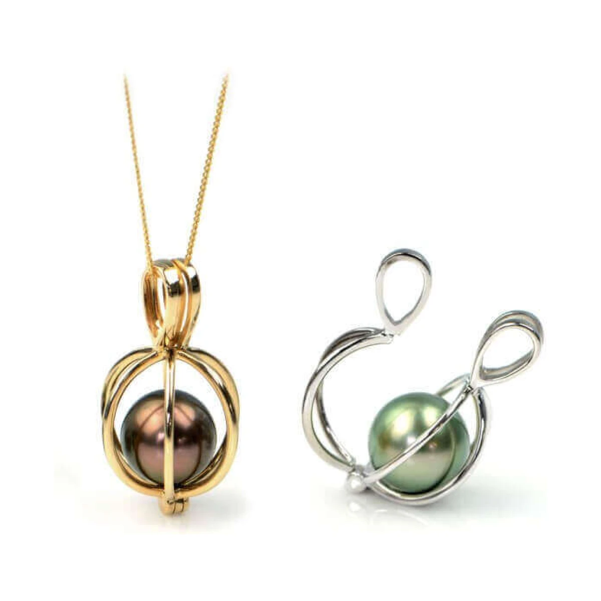 Captive Pearl Cage Pendant  |  Gold