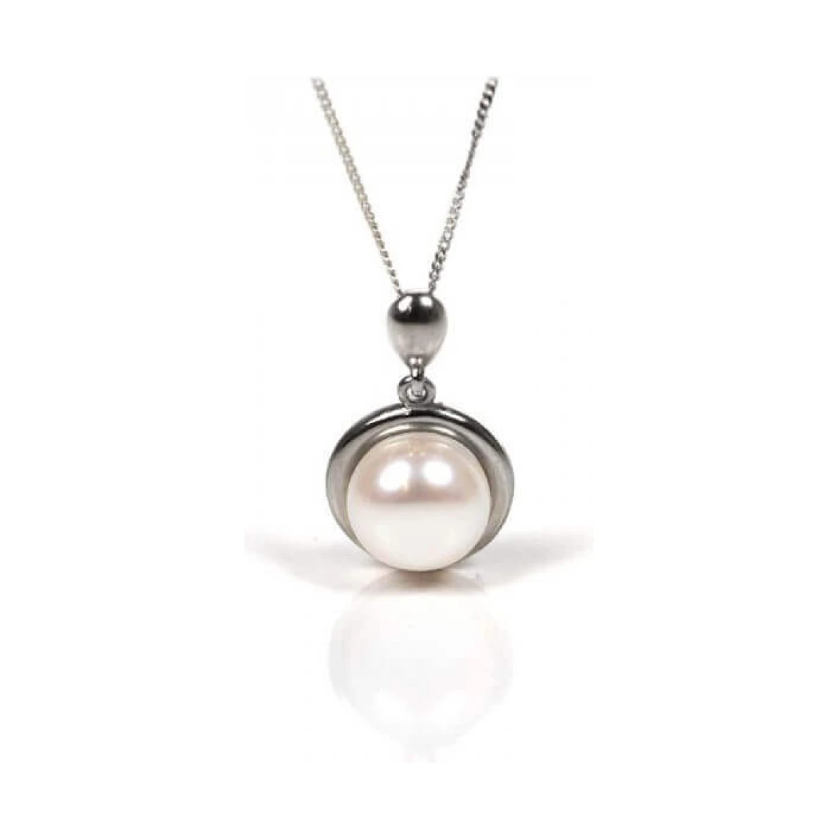 Freshwater Pearl Plain Polished Surround Pendant  |  9ct Gold