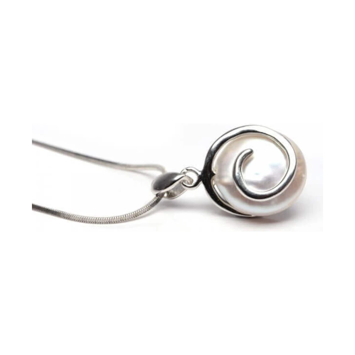  White Freshwater Coin Pearl Swirl Pendant  |  Silver