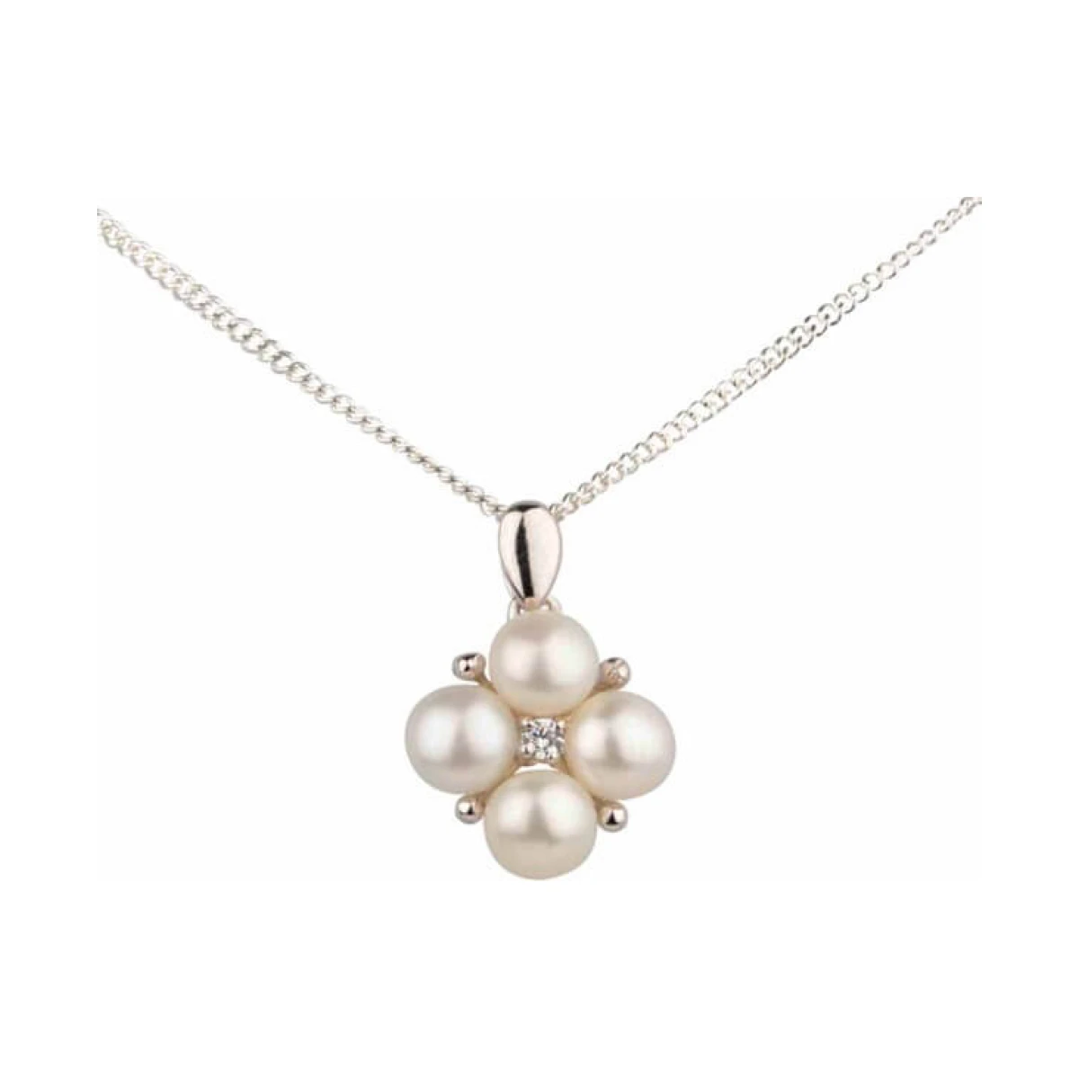 Unusual Freshwater Cultured Pearl & Cubic Zirconia Pendant and Chain  |  Silver