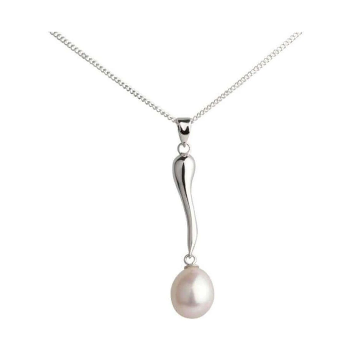  Freshwater Cultured Pearl Long Drop Pendant  |  Silver