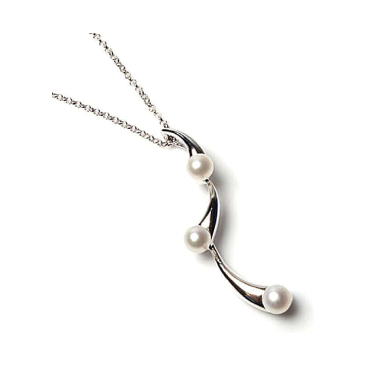 Freshwater Cultured Pearl Cascading Wave Design Pendant and Chain | Silver 
