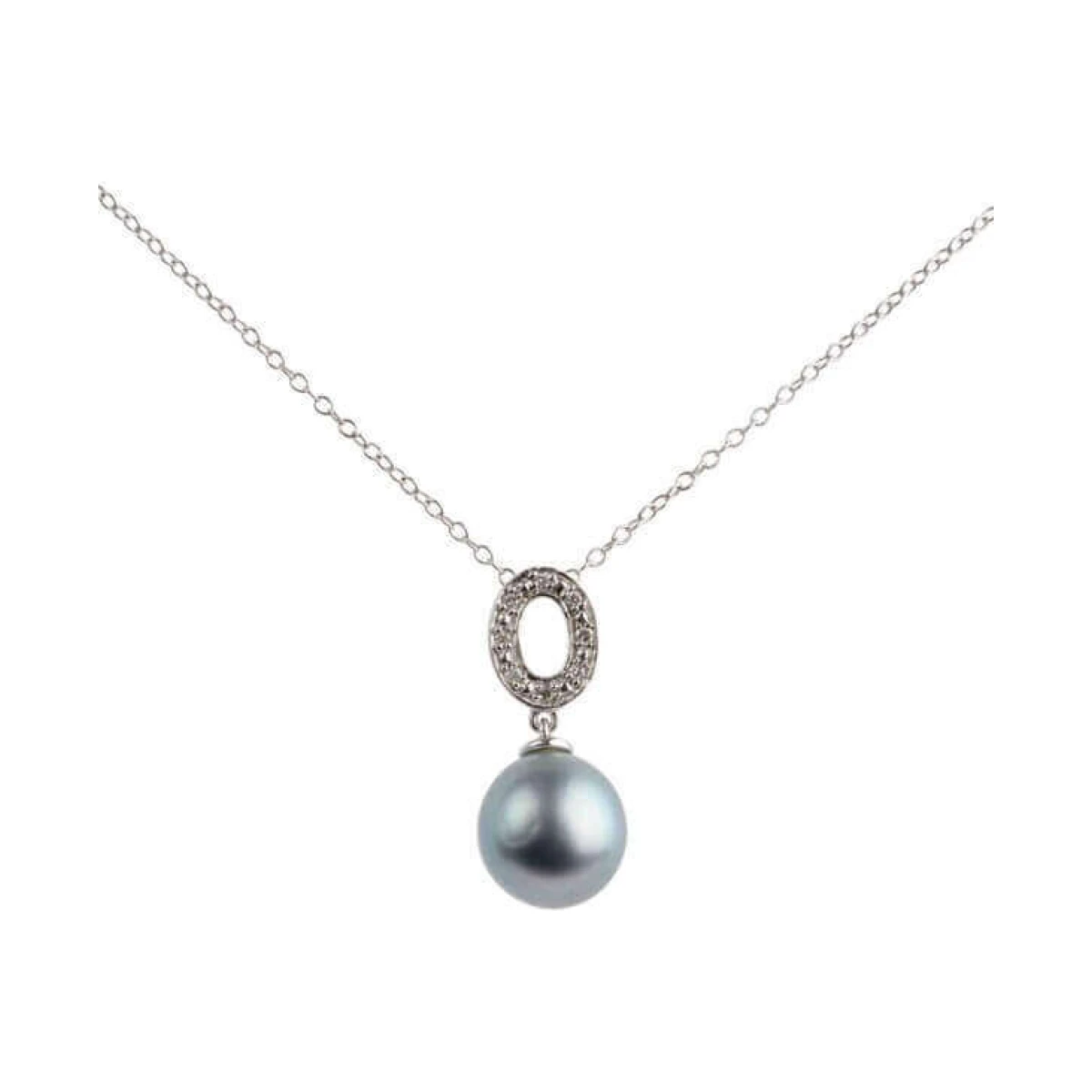 Tahitian Pearl & Diamond Oval Pendant and Chain  |  Silver 