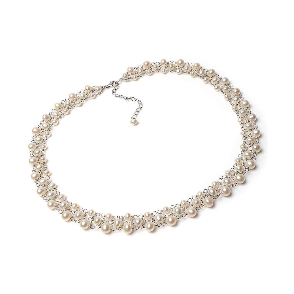 Woven Freshwater Pearl Contemporary Collar  |  Silver
