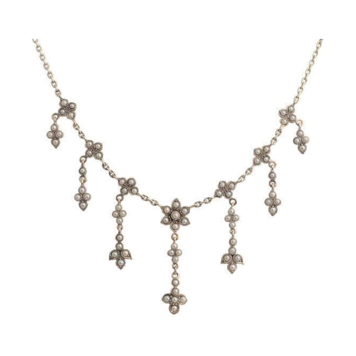 Antique Style Cascading Seed Pearl Design Necklace  |  Silver