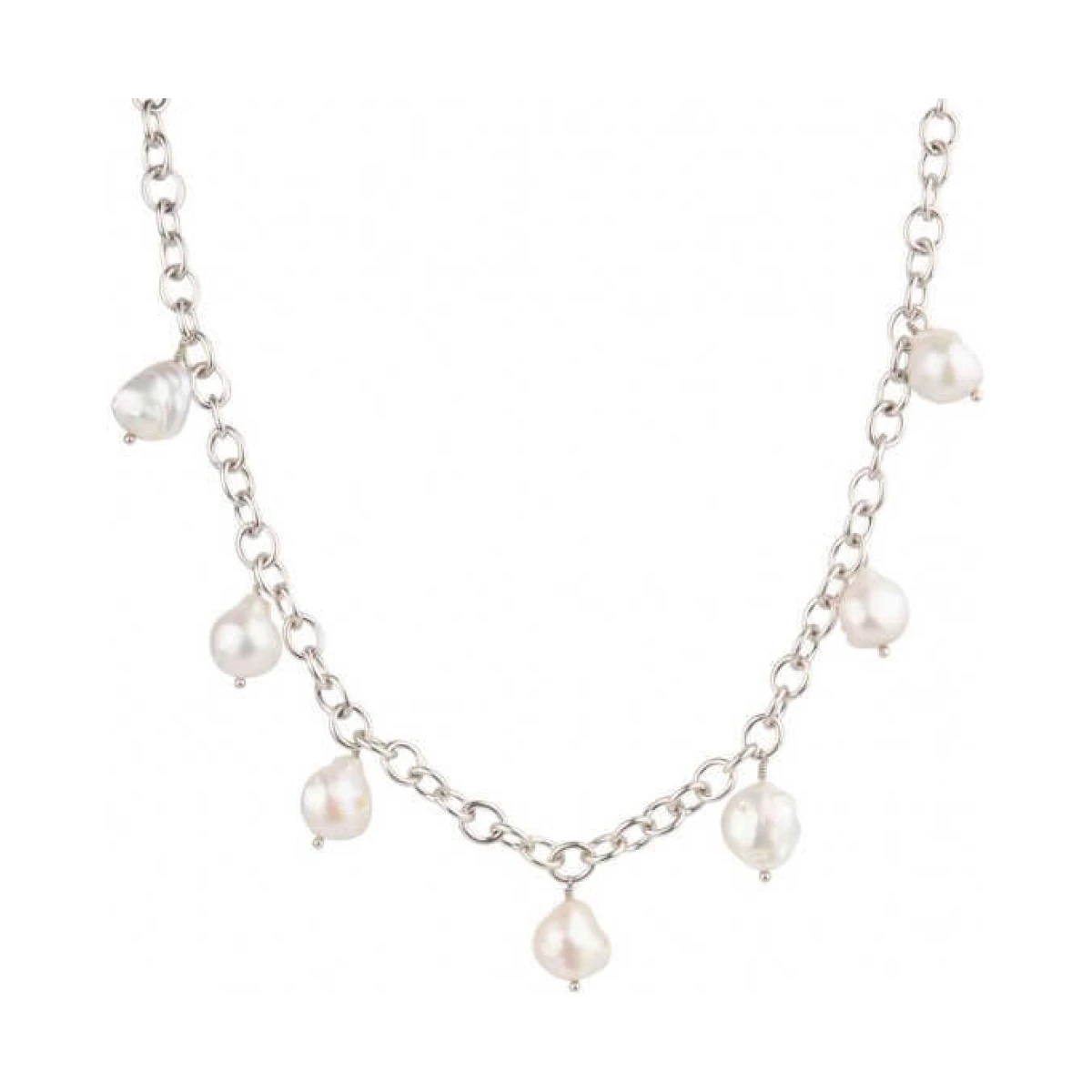 Heavy Chain Baroque Freshwater Pearl Necklace  |  Silver