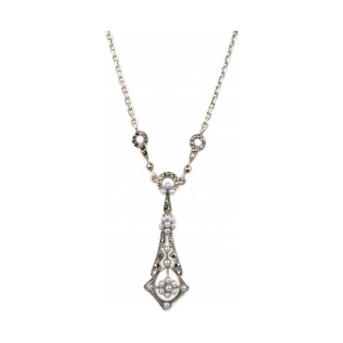 Antique Style Marcasite & Seed Pearl Detachable Necklace  |  Silver