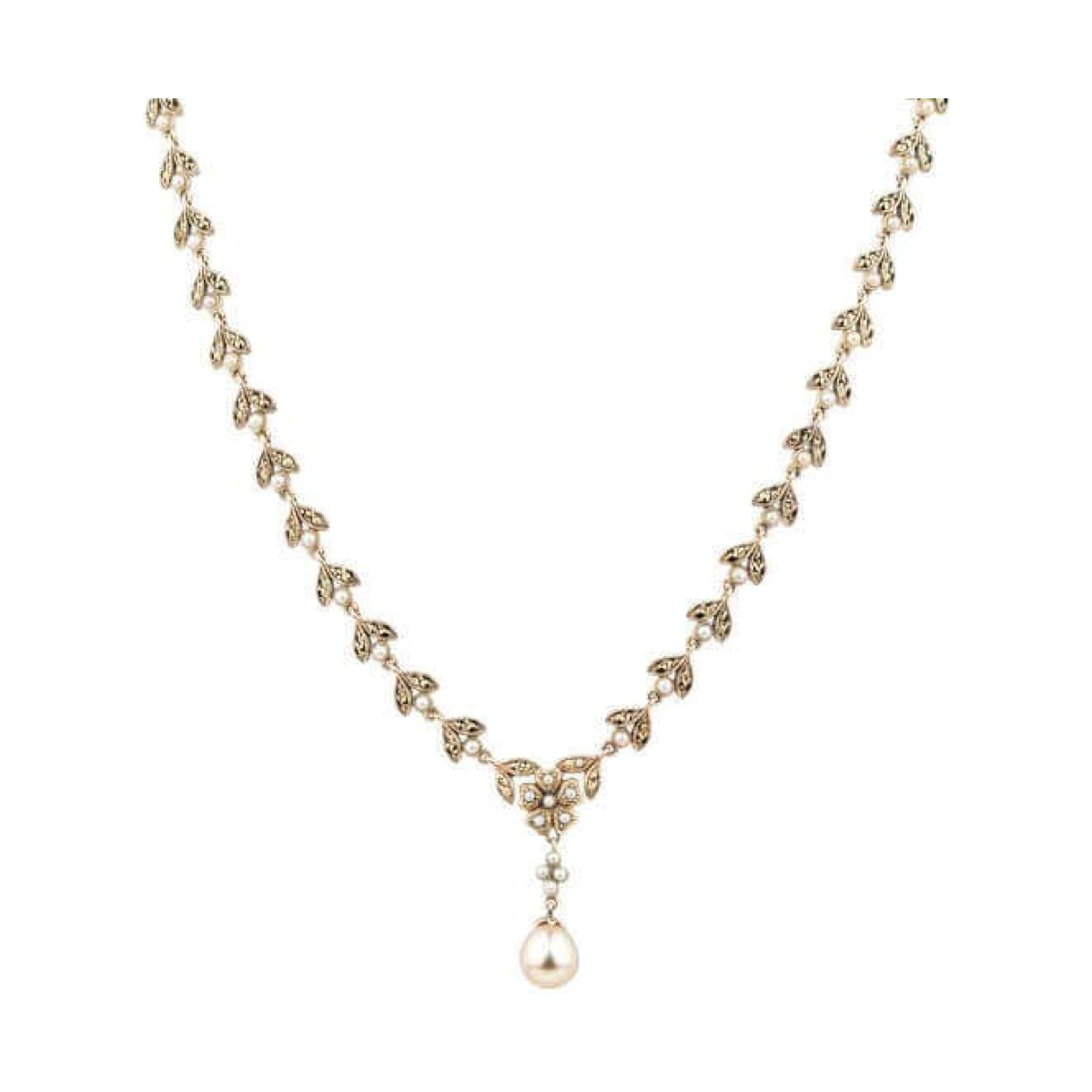  Antique Style Seed Pearl & Marcasite Necklace  |  Silver