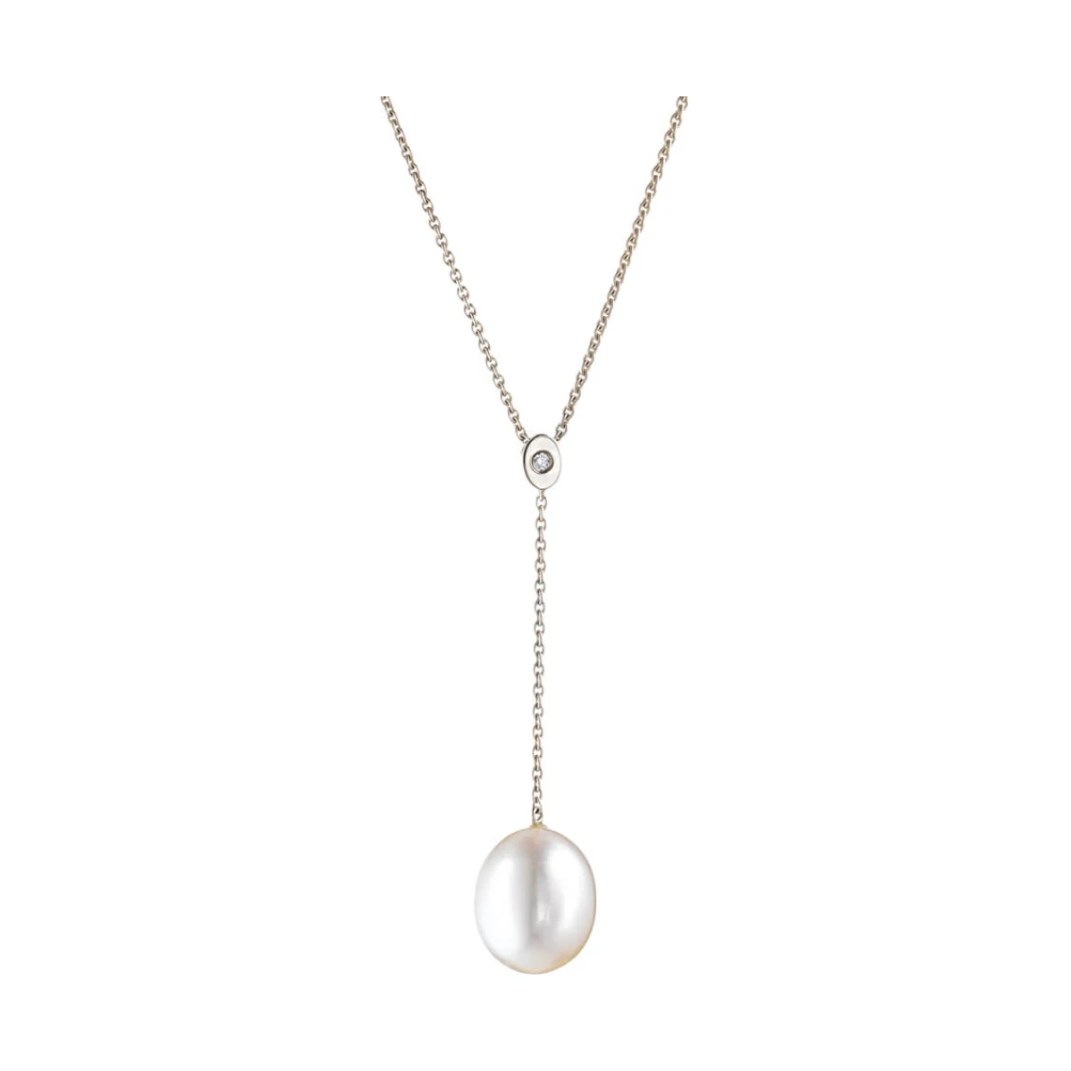 Long Drop Freshwater Pearl & Diamond Necklace  |  9ct Gold