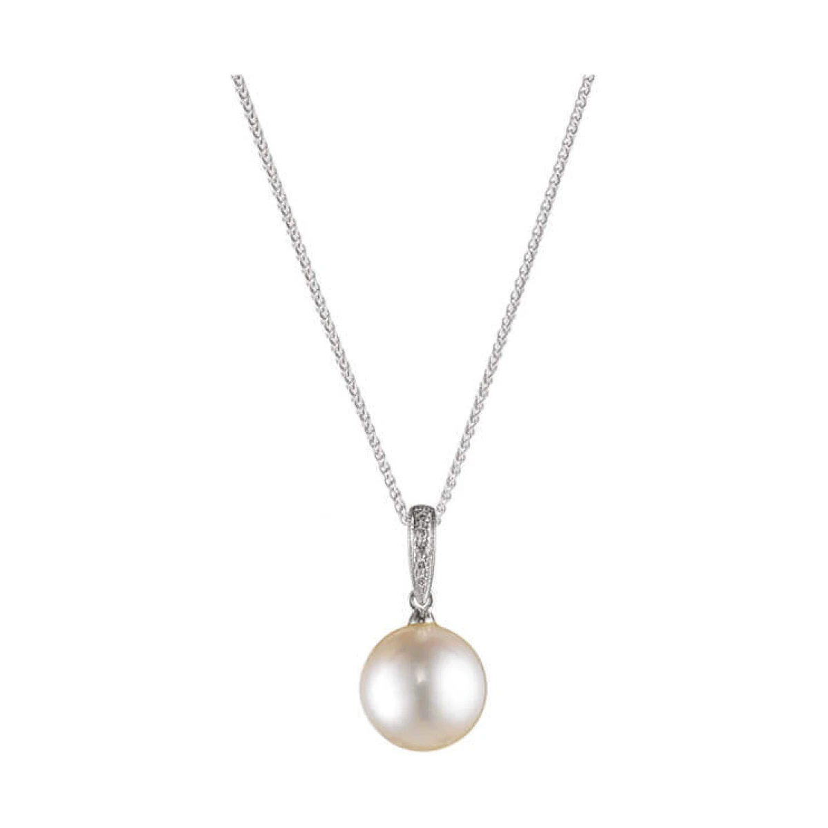 Dainty Vintage Freshwater Pearl & Diamond Pendant  |  18ct White Gold