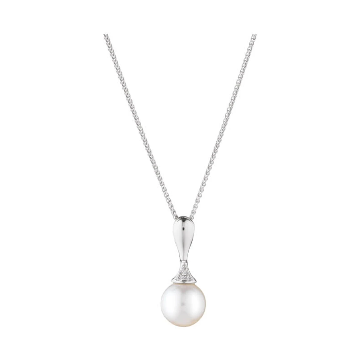 Contemporary Freshwater Pearl & Diamond Pendant  |  18ct White Gold