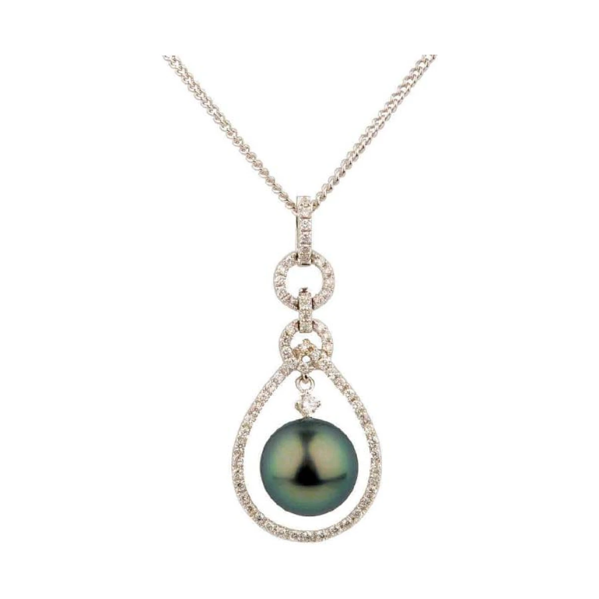 Vintage Inspired Design Tahitian Pearl & Diamond Pendant  |  18ct White Gold
