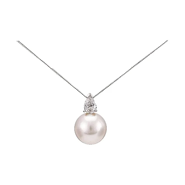  South Sea Pearl And Certified Pear-shape Diamond Pendant Necklace  | 18ct White Gold