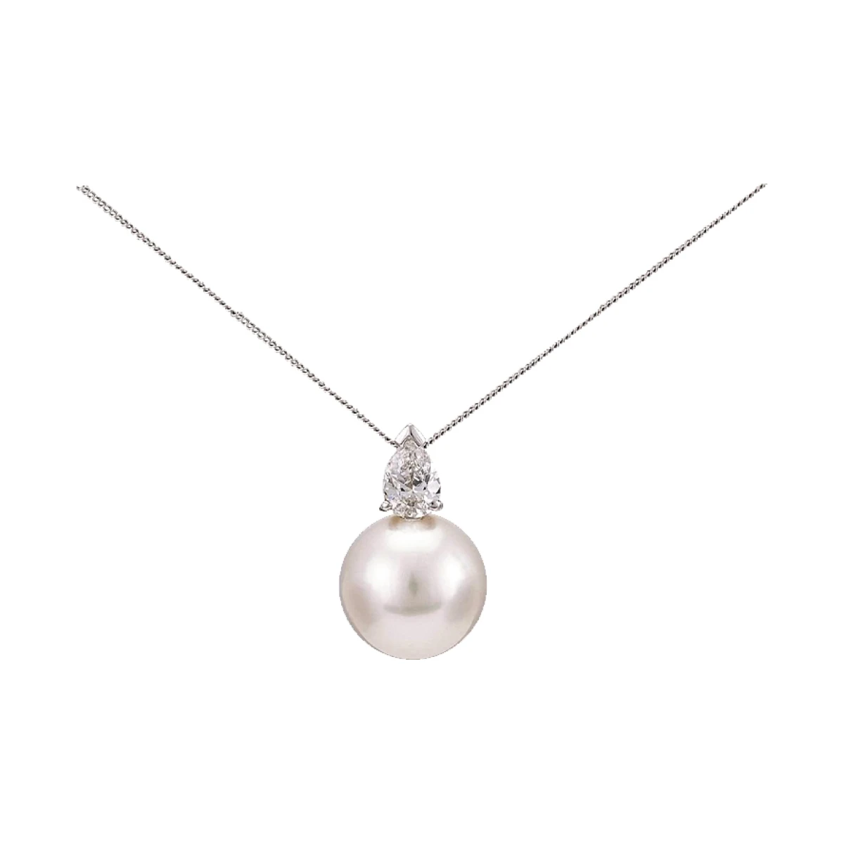  South Sea Pearl And Certified Pear-shape Diamond Pendant Necklace  | 18ct White Gold